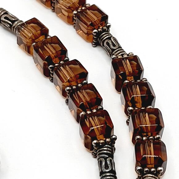 Handcrafted Topaz Crystal Necklace Earrings Set Sterling Silver Wire 23" - Picture 7 of 10